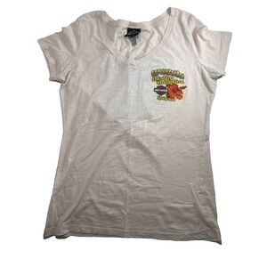Harley Davidson Waikiki Hawaii Hibiscus Light Pink Women's V-Neck T Shirt Medium